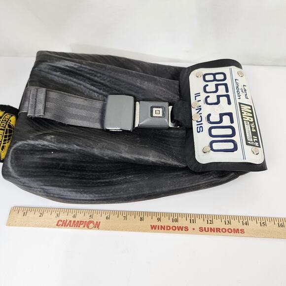 Recycle Revolution Backpack Seatbelt Buckle Tire Illinois license plate top Vtg